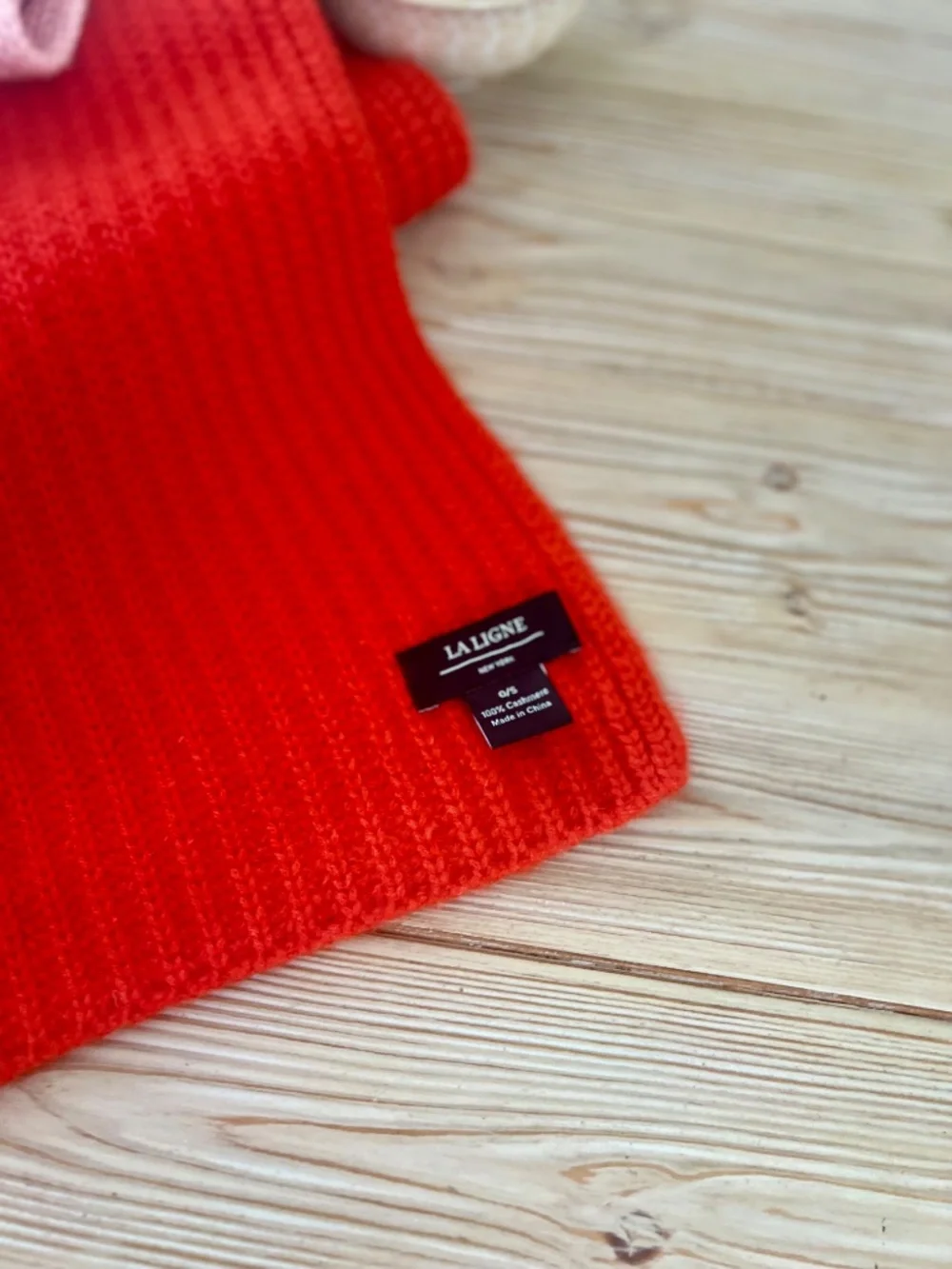 La Ligne 100% Cashmere Colorblock Scarf Red Pink 14 x 72